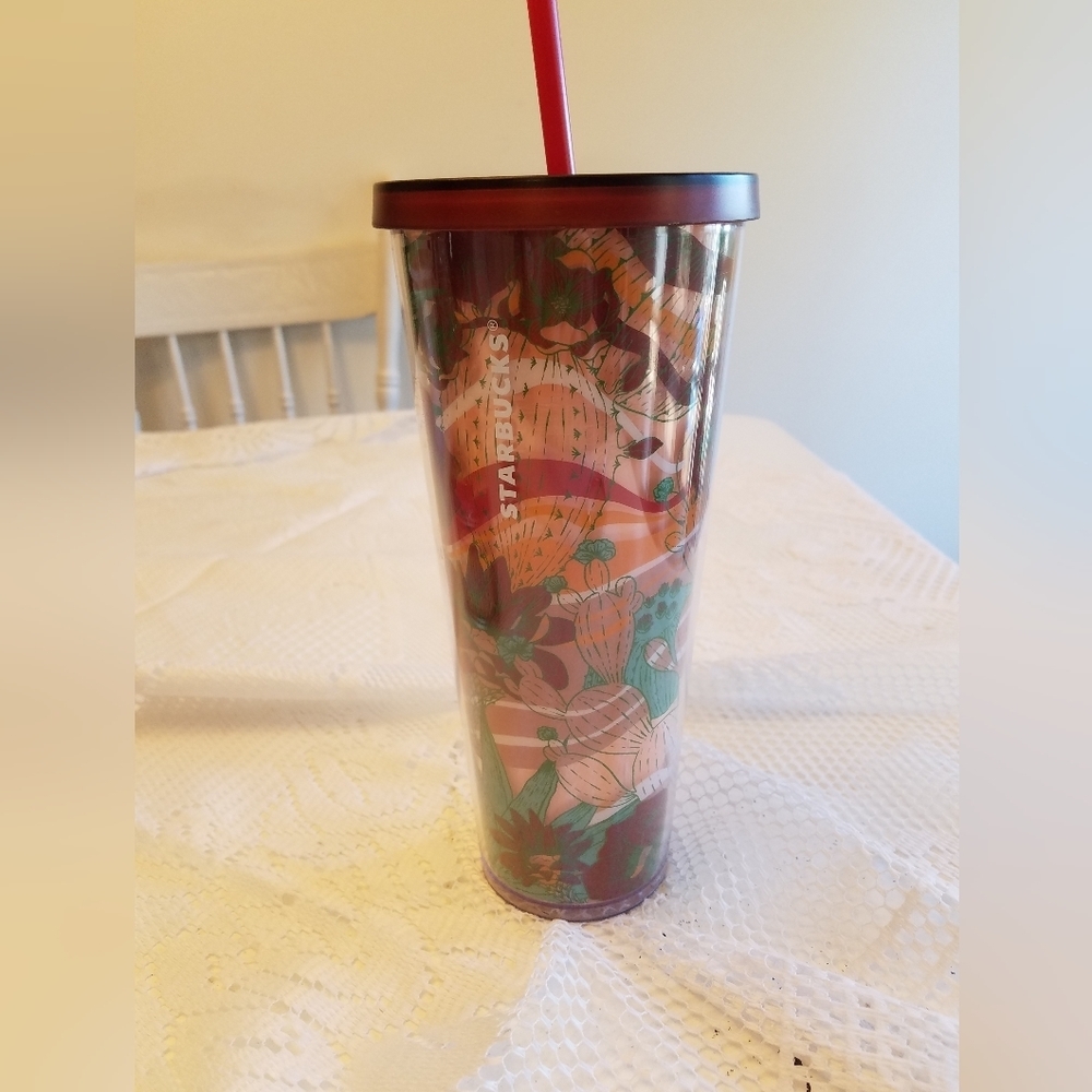 Starbucks Desert Cactus Floral Acrylic  Venti Cold Cup Tumbler 24 oz